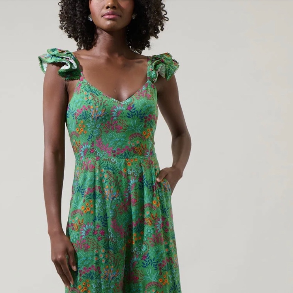 Sugarlips Ruya Floral Montgomery Flouncy Cropped Jumpsuit, NWT, Size XS